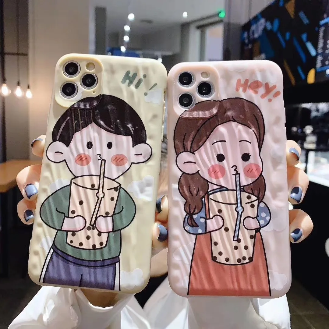 INS Fashion Boy girl Biscuit bear Cover For APple iPhone 7 8 6 s Plus 11 pro X XS MAX XR soft TPU Case Milk tea phone Coque |