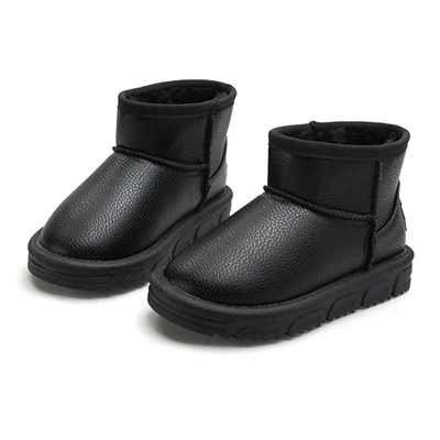 Детские зимние ботинки; брендовые кожаные теплые утепленные плюшевые детские зимние ботинки; водонепроницаемые бархатные Ботинки martin для мальчиков и девочек; кроссовки - Цвет: Black
