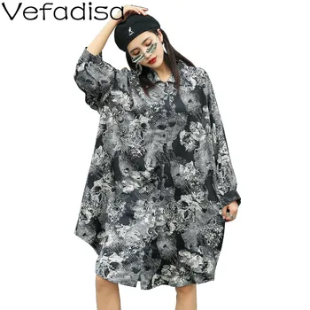 

Vefadisa Ink Floral Print Dress Plus Size Women Dress 2020 Summer Knee-Length Blouse Dress Loose Vintage Women Blouse QYF2478