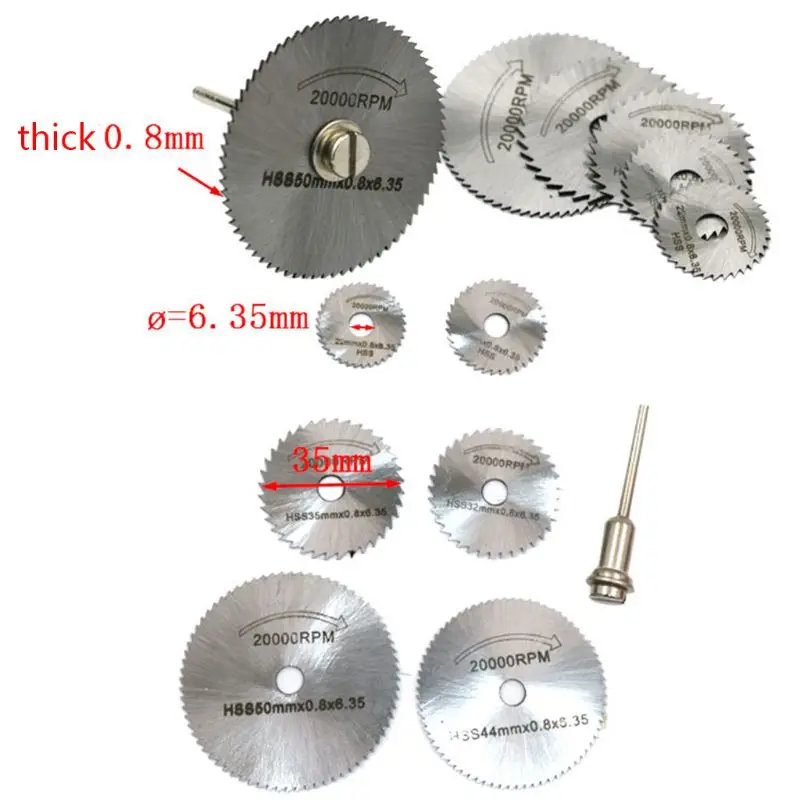 7pcs/set Mini High Speed Steel Saw Web Circular Rotary Cutting Blade Wheel Discs Mandrel Electric Grinding Accessories