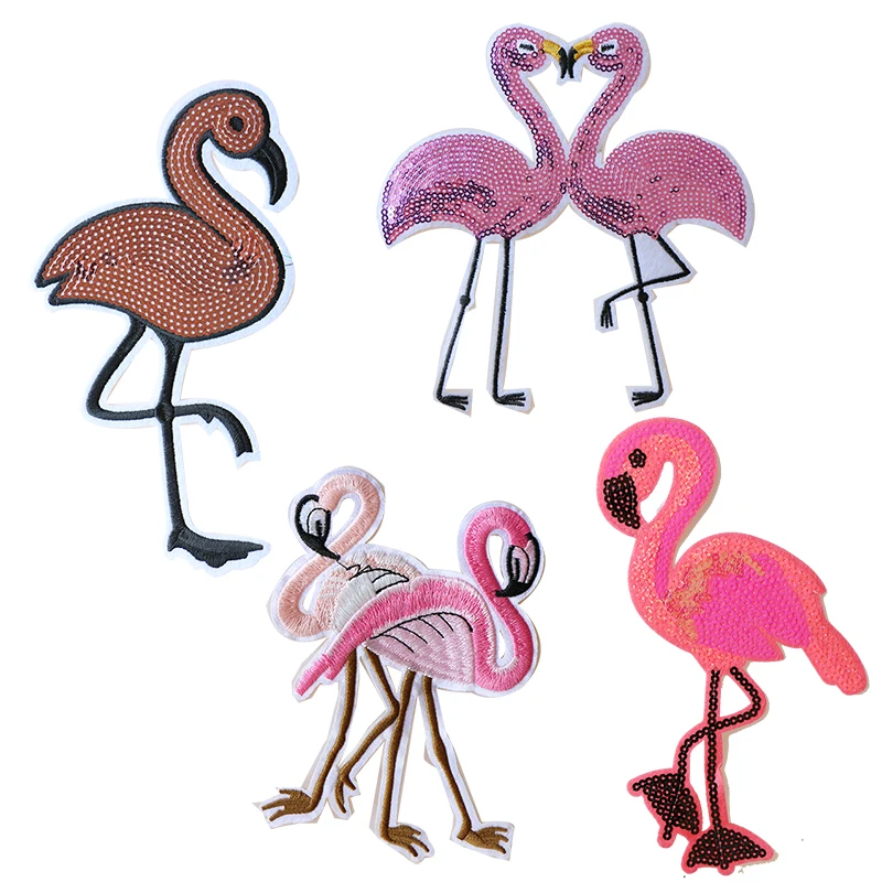 

Cartoon Decorative Patch Sequins Flamingo Bird icon Embroidered Applique Patches For DIY Iron on Badges on clothes Stickers