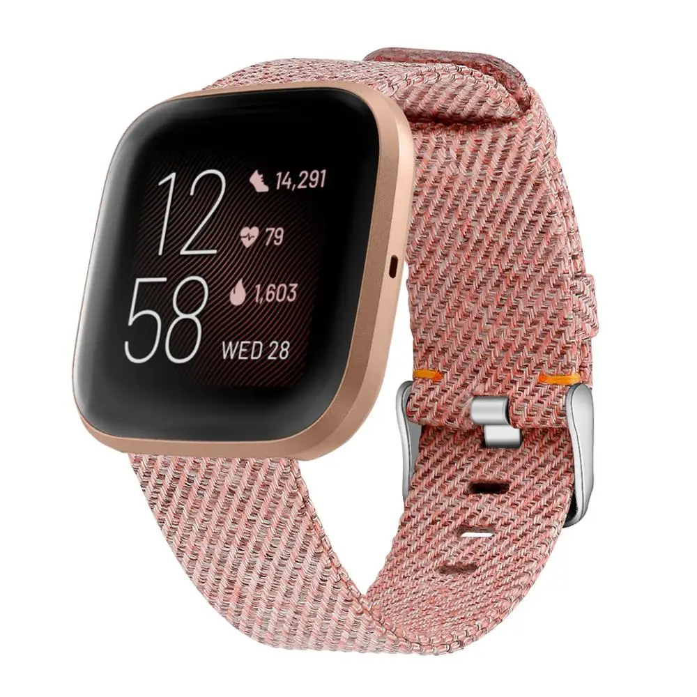 pink Холщовый нейлоновый ремешок для часов fitbit versa 2, умный ремешок для часов, большой маленький спортивный браслет, ремешок для fitbit versa lite/versa belt - Цвет: pink
