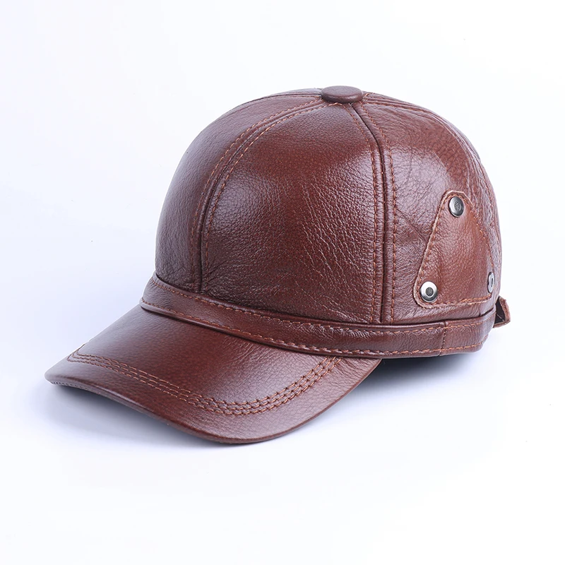 

Genuine Leather Hat Men's Warm Real Leather Baseball Cap Male Winter Outdoor Ear Protection Cap Earflap Bomber Ushanka Hat