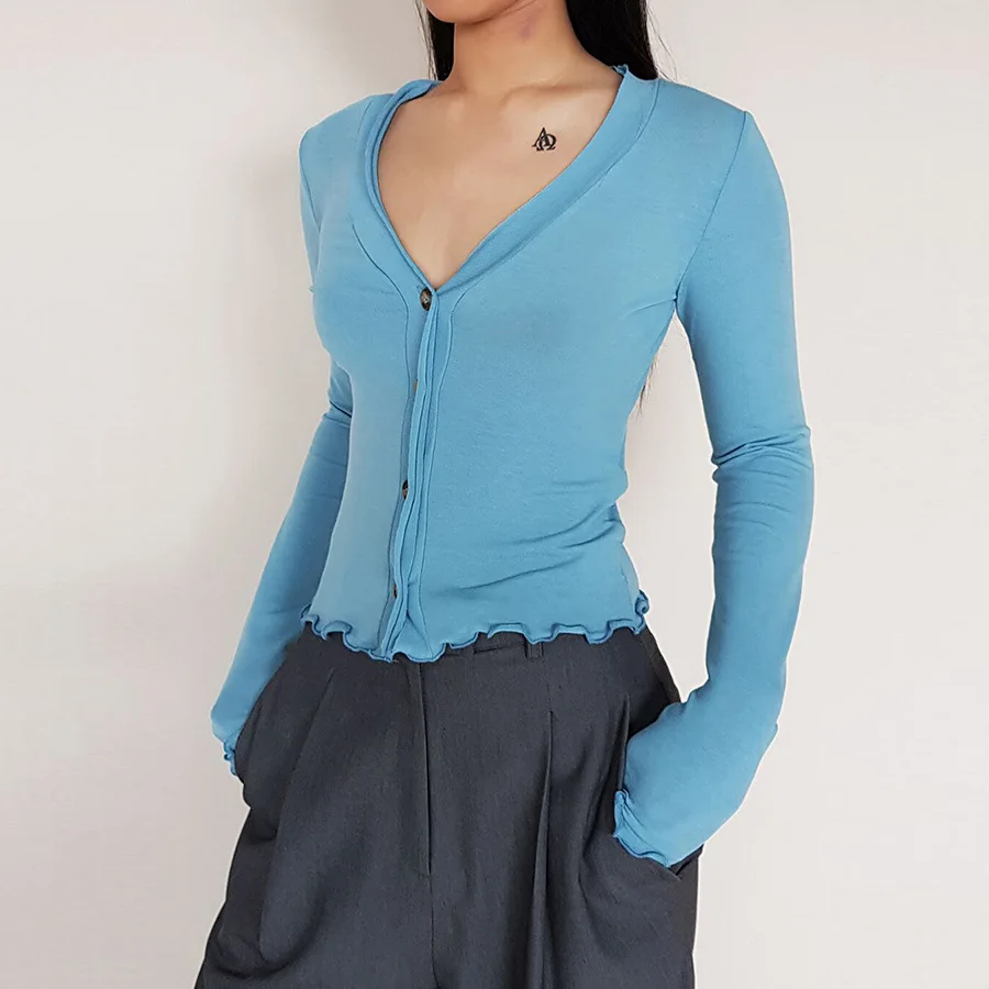 Женский трикотажный кардиган с длинным рукавом Повседневный свитер v-образным