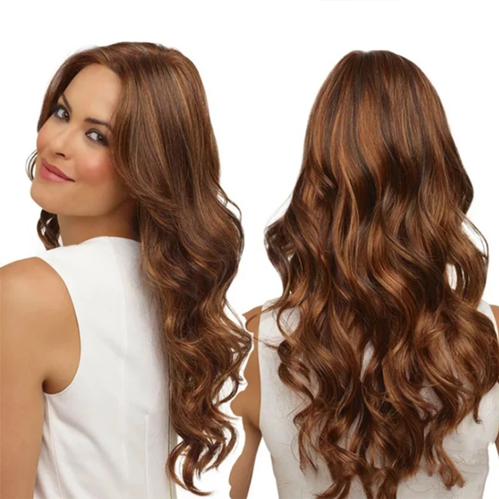 

Women Brown Wig with Cap Easy to Wear Three Color Black Brown light Brown High Temperature Silk Wig HIAISB