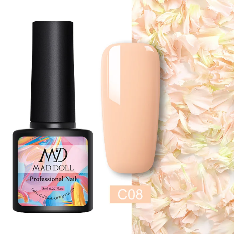 C08 MAD DOLL, 8 мл, УФ-гель для ногтей, розовое золото, блестки, блестки, замачиваются, УФ Гель-лак, Цветной Гель-лак для ногтей, сделай сам, лак для ногтей - Цвет: C08