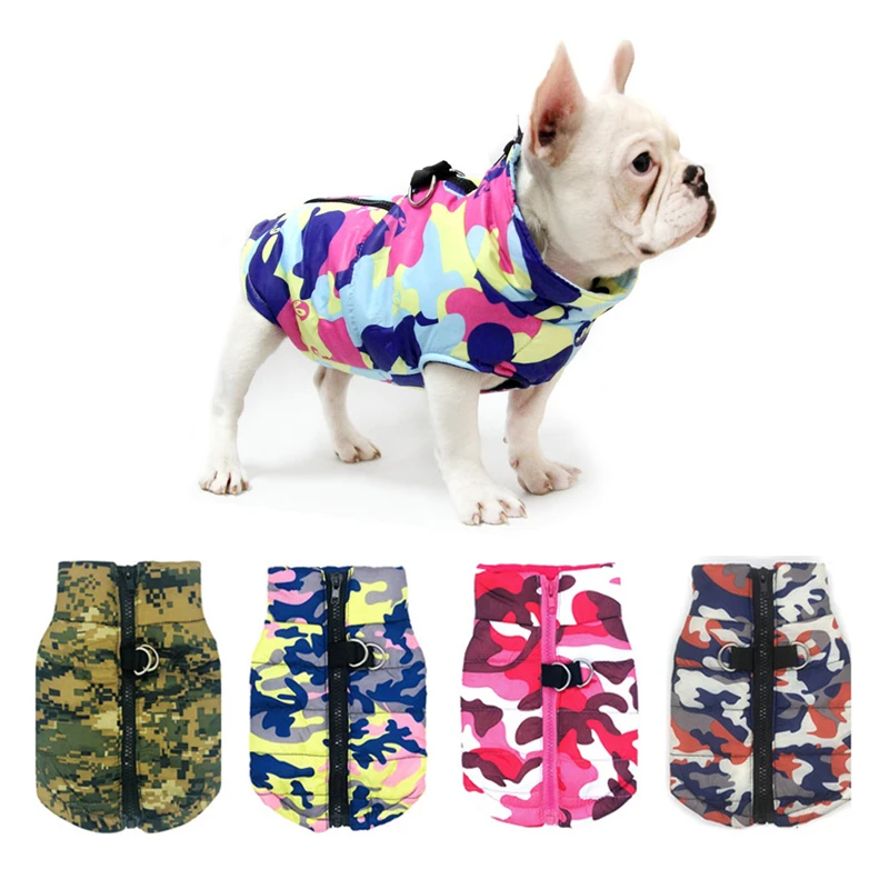 Ropas impermeables para perro, chaqueta de invierno para mascotas, chaleco de camuflaje cálido de algodón para perros pequeños, abrigo para cachorro, ropa de Bulldog Francés, traje para gato