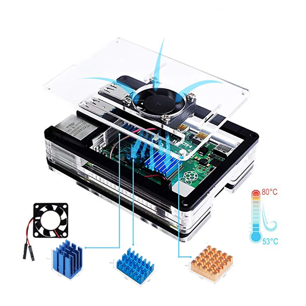 

Acrylic Transparent Clear & Black Case Cover for Raspberry Pi 4 Model B,Case with Cooling Fan & 4PCS Heatsinks Dropshipping#G1