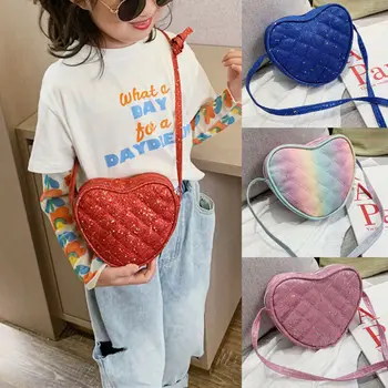 

Cute Mini Shoulder Bag PU Leather Handbag Fashion Princess Heart-shaped Shiny Sequins Mini Tote Crossbody Purse for Kids Girls