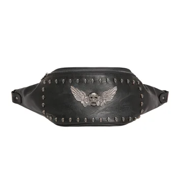 

Punk Men's Waist Bag Skull Studs Rivets Fanny Pack High Quality Leather High Capacity Belt Bag Shoulder Crossbody Chest Bags Hip