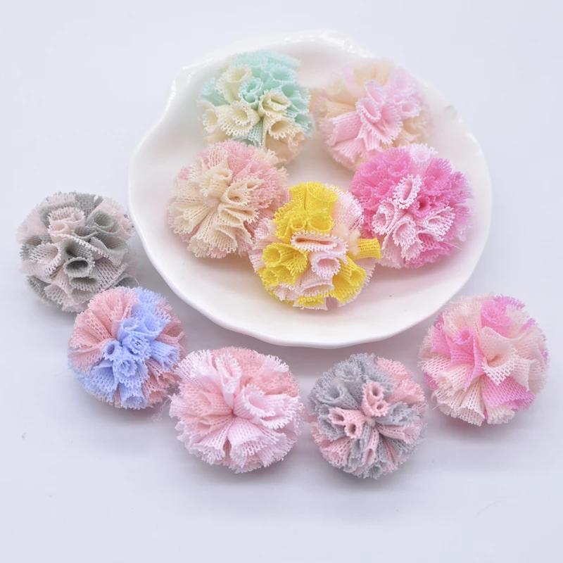 50 Stück 25 mm zweifarbige elastische Mesh-Chiffon-Kugel für DIY Kinderkleidung, Hut, Schuhe, Basteln, Patches, handgefertigte Baby-Kopfbedeckung, Schleife, Dekor