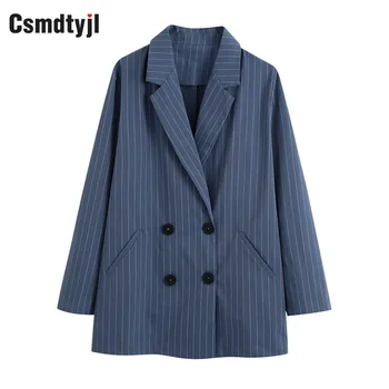 

Csmdtyj Fashion Double Breasted Plaid Blazer Female Long Sleeve Office Ladies Blazer Autumn Jacket Women Outerwear Coat Feminino