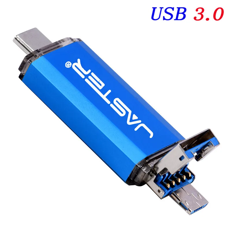 JASTER 2 в 1 OTG(Android& PC& Type_C) флеш-накопитель USB 3,0 Металлический пользовательский флеш-накопитель 64 ГБ 32 ГБ 16 ГБ 8 ГБ 4 ГБ свадебные подарки - Цвет: Blue