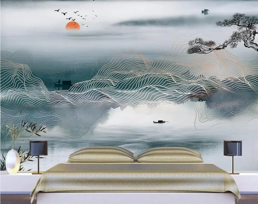 20190152 Beibehang пользовательские papel де parede 3d обои китайский художественный зачатие абстрактные чернила пейзаж задний план декоративная живопись - Color: 20190152