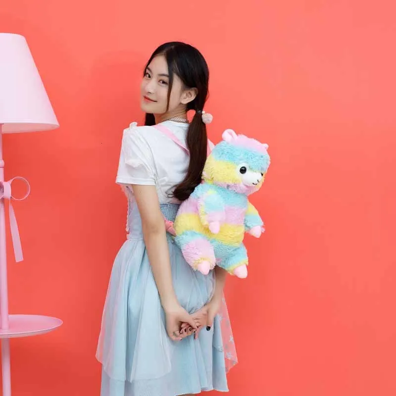 40 см Kawaii альпака мягкие и плюшевые животные рюкзак Радуга Мягкая Кукла Плюшевая сумка на плечо день рождения дети девочки подарок
