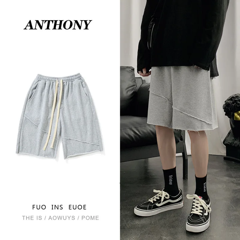 

Summer Cotton Joggers Shorts Men's Fashion Drawstring Casual Shorts Men Streetwear Loose Straight Straight Five-point Pants