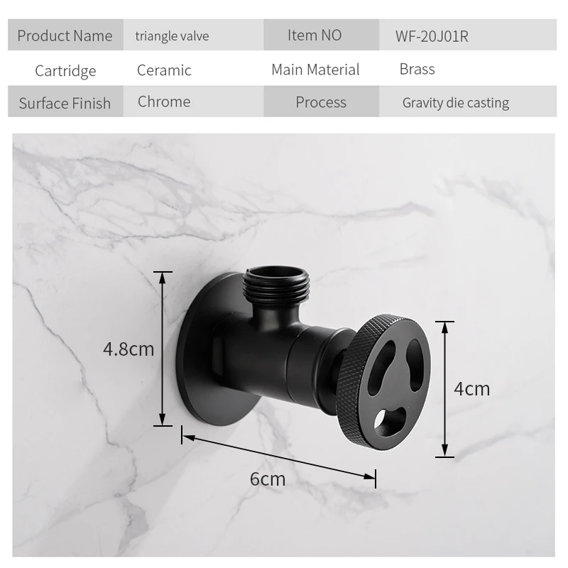 Description Picture 6 of itemFaucet Replacement Parts 1/2" x 1/2" Black Brass Angle Stop Valve Filling For Faucet and Toilet Triangle Valves Water Stop20J01R
