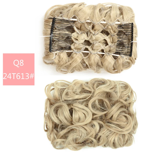 Synthetic Curly Elastic Band Chignon Plastic Comb Clips in Hair Extension Hair Bun Updo Cover Hairpieces Hair Accessories Q8 24T613