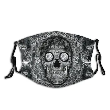 

Anti Dust Mask With Filter PM 2.5 Face Mouth Cover, Black Skull Windproof Face Masks Reusable