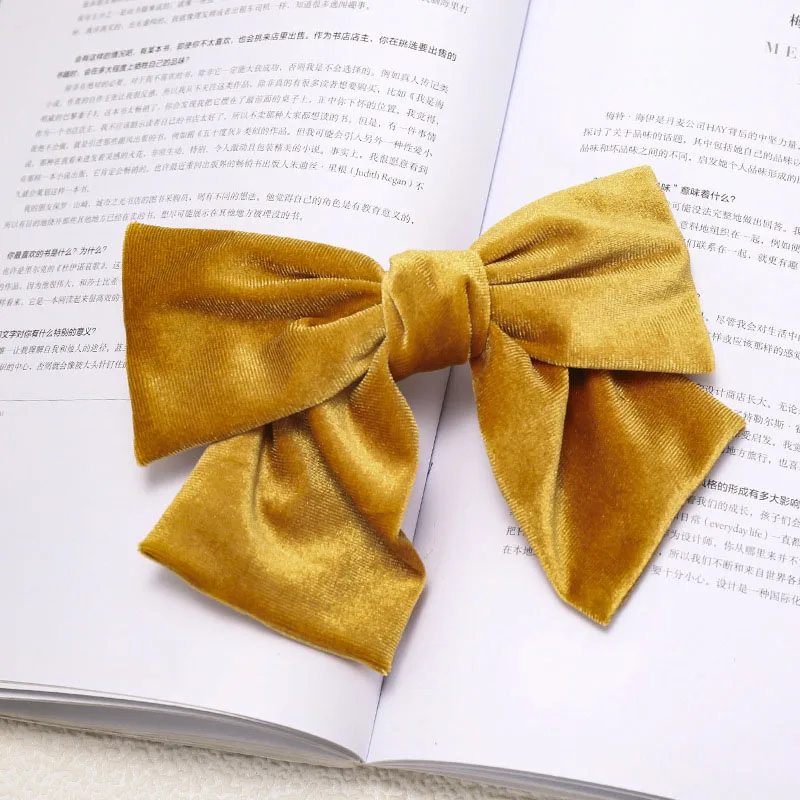 D496 yellow Винтажные заколки для волос с большим бантом для женщин, жемчужные бархатные аксессуары для волос для девочек, двухслойный головной убор Haar gumki do wlosow - Цвет: D496 yellow