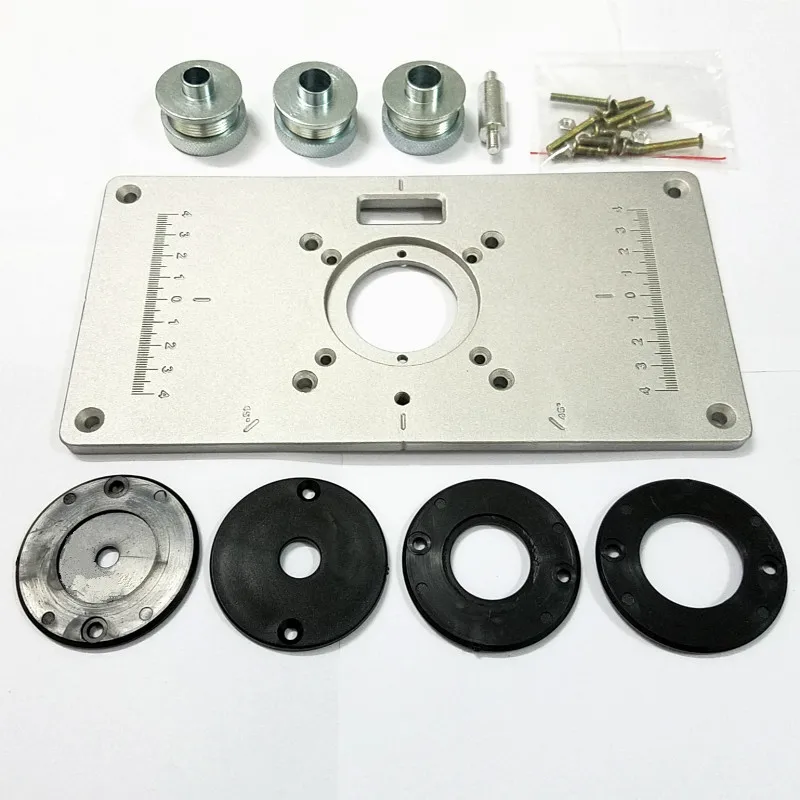 

1pc/set NEW 700C Aluminum Plate 4Pcs Insert Rings Wood Router Table For Woodworking Trimmers Routers DIY Engrving Machine