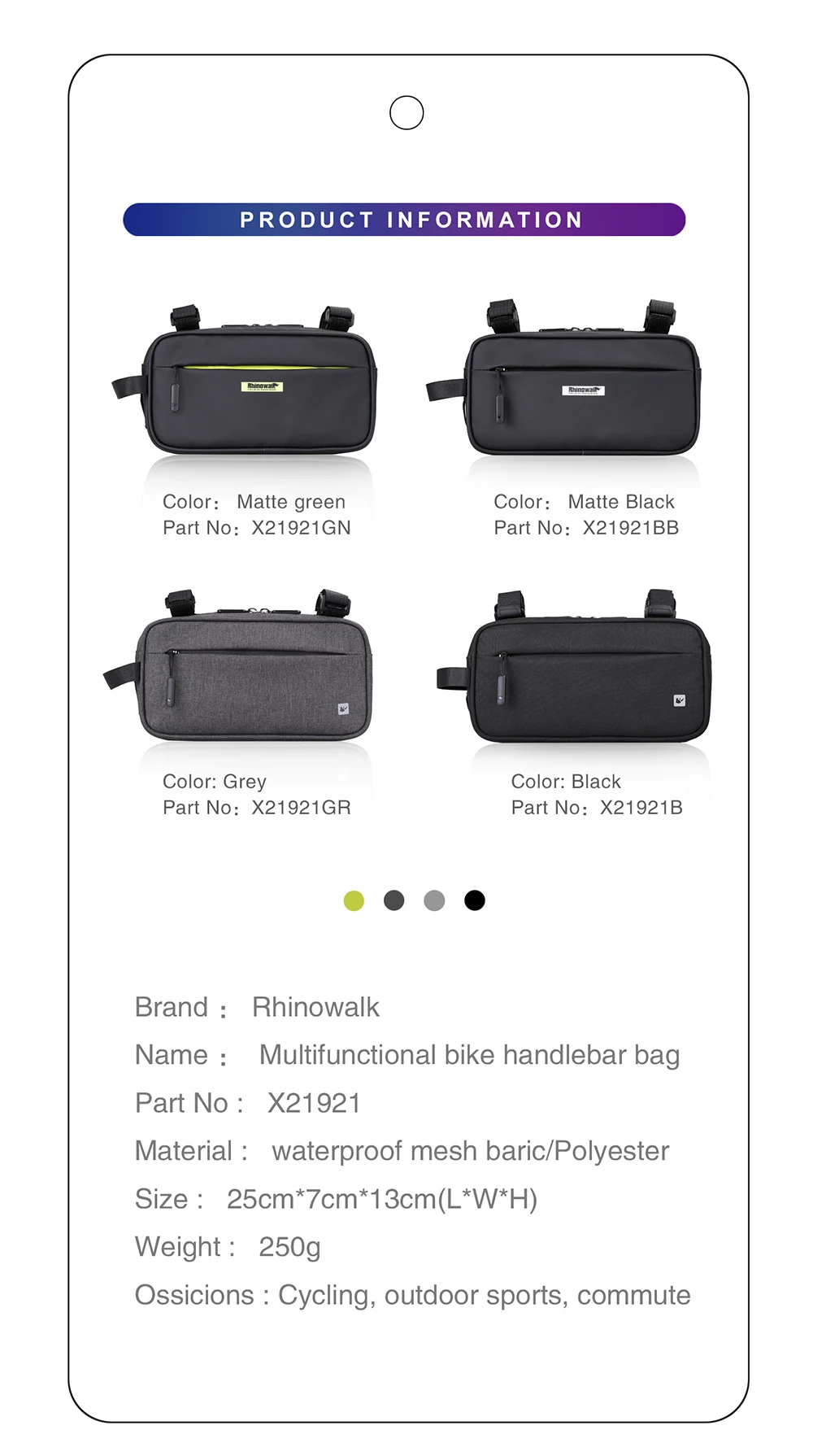 Rhinowalk Bicycle Front Frame Triangle Bag 2.5L Waterproof Handlebar Bike Bag Multifunction for mountain Bike Cycling Waist Bags (14)