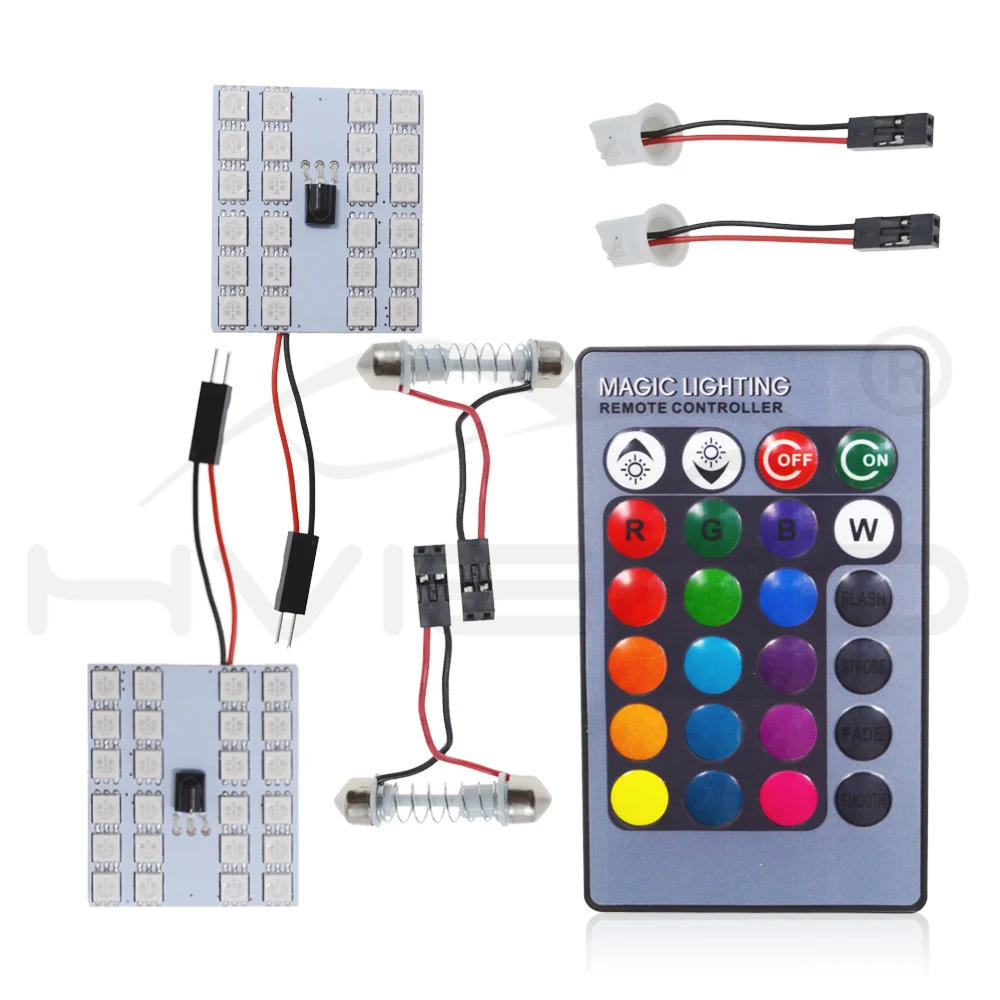 Hviero T10 RGB 5050 24SMD Car Led Remote Control Rgb Car Led Panel Interior Auto Lights Reading Dome Festoon BA9S Adapter DC 12v Light