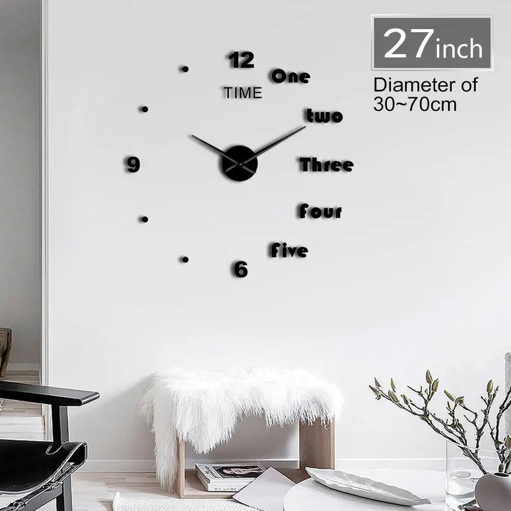 

1Piece DIY English Letters Wall Clock Watch DIY Giant Frameless 3D Large Number Wall Clock Mirror Sticker Living Room Decor
