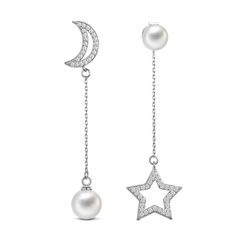 

1 Pair Trendy 925 Sterling Silver Moon and Star Stud Earrings