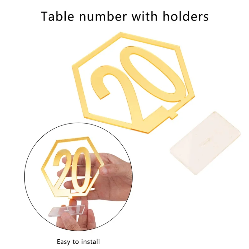 1-20 Hexagon Table Number Signs for Wedding Party Decor Silver Gold Acrylic Birthday Geometric Table Seat Card Roman Numerals