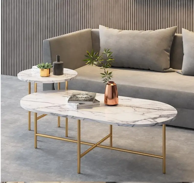 Marble coffee table simple modern side small apartment living room tea table light luxury coffee set furniture round coffe