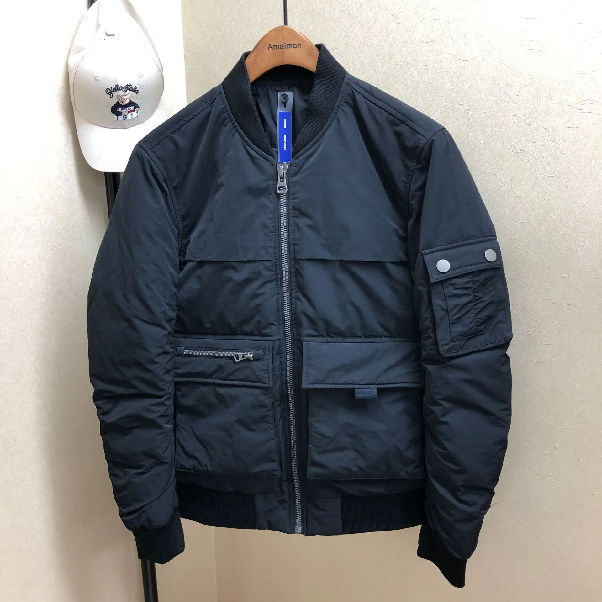 new men's down jacket 90 white duck down jacket baseball casual down jacket - Цвет: Черный