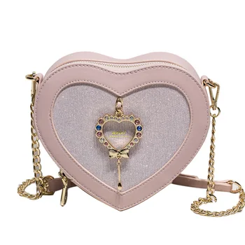 

pu bags new peach heart-shaped shoulder messenger bag chain bag female bag small bag womens handbags and purses bags Fashion