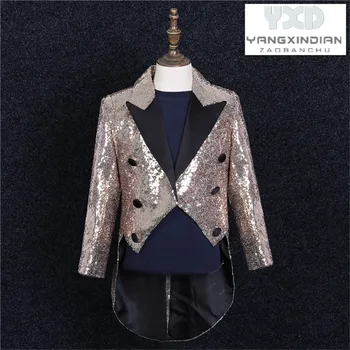 

2020 Boy Personalized Sequin Suit Children Host Piano Performance Suits British Style Boys Tuxedo Prince Dress Ring Bearer Wear