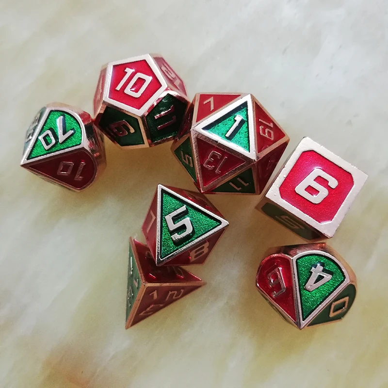 dnd dice metal rpg set polyhedral dungeons dragon d20 10 6 8 12 table games Zinc alloy Blending red green digital dice pattern