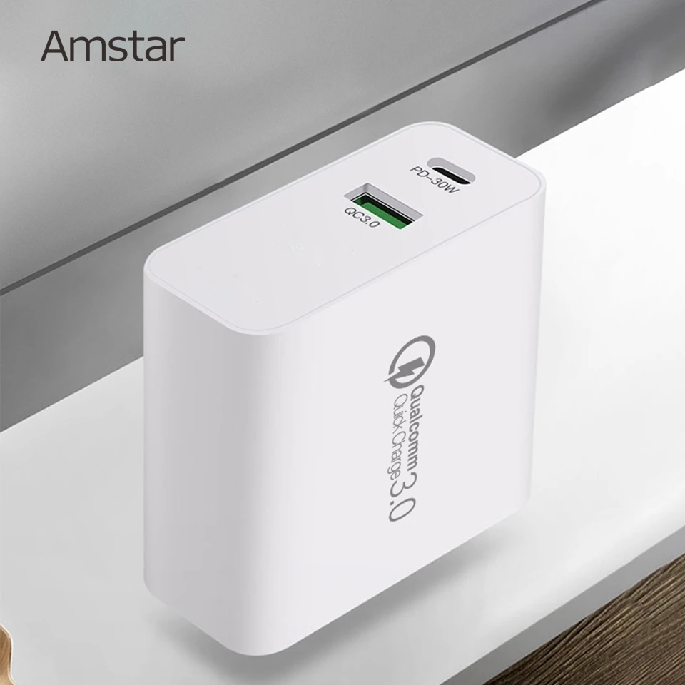 Amstar 48 Вт Быстрая зарядка QC4.0 3,0 USB зарядное устройство для iPhone 11 samsung 10 huawei PD 30W зарядное устройство type-C Быстрая Зарядка адаптер для путешествий