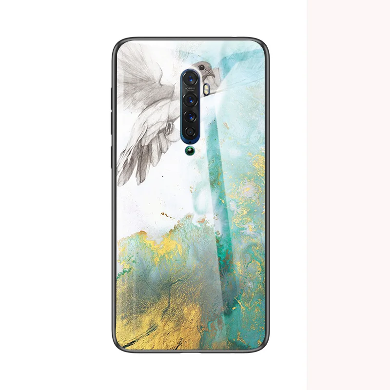 Bird Auroras для OPPO Reno 2 Чехол из закаленного стекла мягкая силиконовая рамка чехол с мраморным принтом для Reno 2F 2Z чехол - Цвет: Bird
