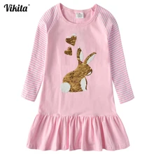 Платье для девочек с кроликом VIKITA, платье в полоску с длинным рукавом, осень-зима