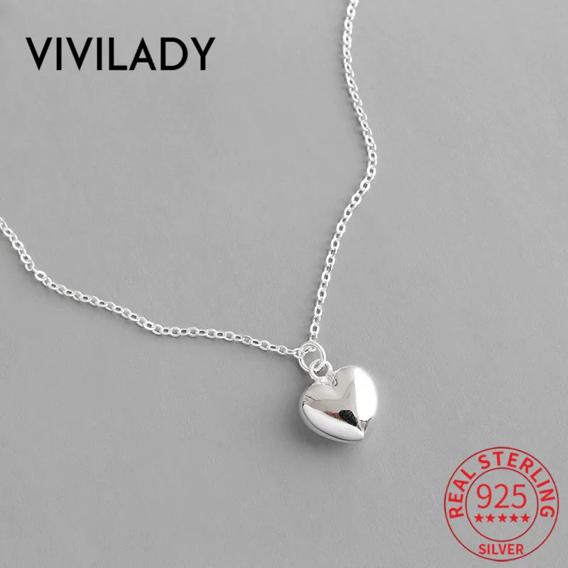VIVIADY, шикарная подвеска в форме сердца, 925 пробы, Серебряное женское длинное ожерелье, минималистичный стиль, женский подарок на Рождество