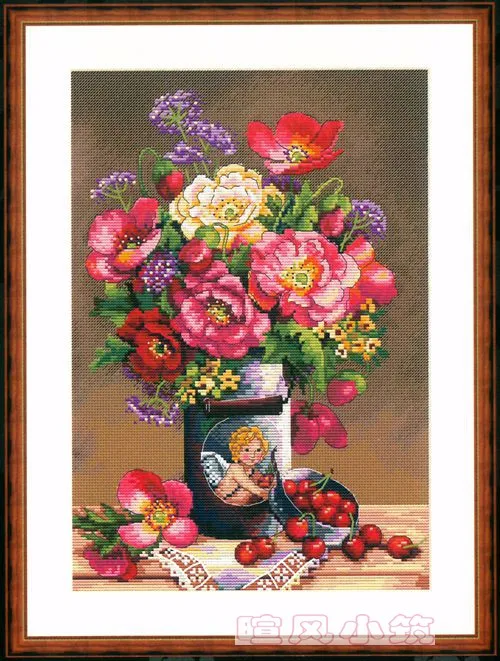cs-3006 Cross Stitch Kit Cupid Flower Bouquet Vase Merejka Peonies Flower Peony
