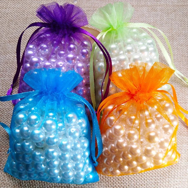 50pcs/lot Adjustable Drawstring Organza Bag 5x7cm 7x9cm 9x12cm 10x15cm  Jewelry Packaging Candy Wedding Party Gifts Pouches