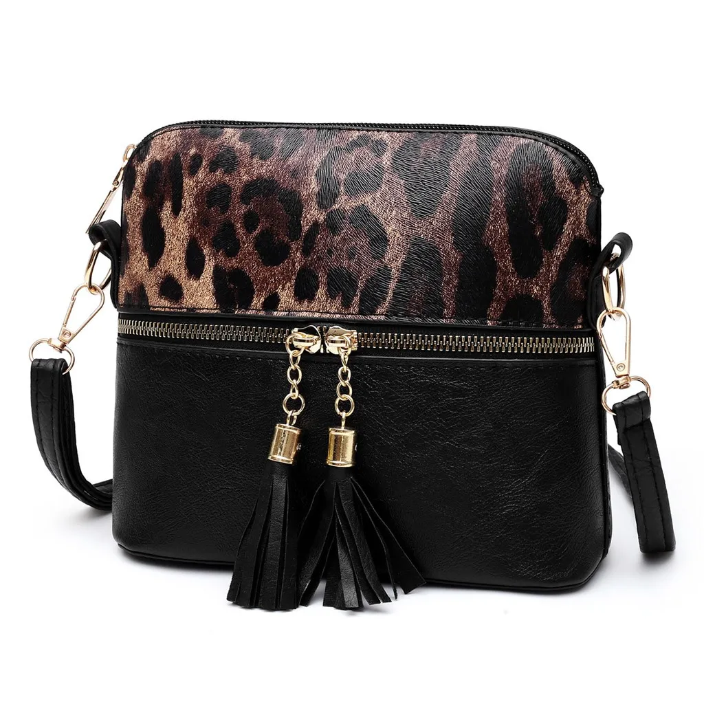 Новая женская сумка-мессенджер, леопардовая Сумочка с кисточками, кожаные маленькие сумки через плечо, женская сумка# T2