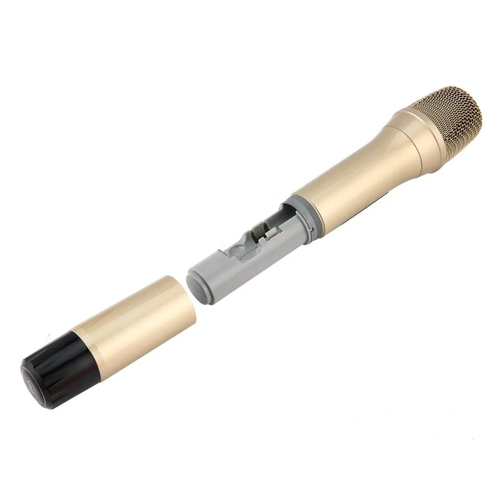 Dual Channel VHF Wireless Handheld Microphone with Echo with 1 Receiver 6.35mm Audio Cable Univeral Omnidirectional Microphone