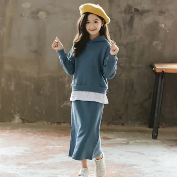 

2019 Winter Thicken Girls Clothing Set Baby Girls Hooded Sweatshirt and Skirt Set Kid New Casual Two-Piece Set for Girls, #8196