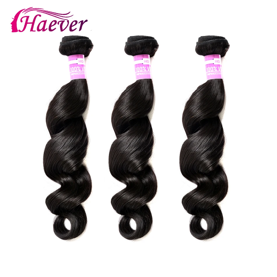 

Haever Loose Wave Bundles Non-Remy Human Hair 3 Bundles Cool 100% Human Hair Peruvian Hair Hair Extension Weave Bundles Natural