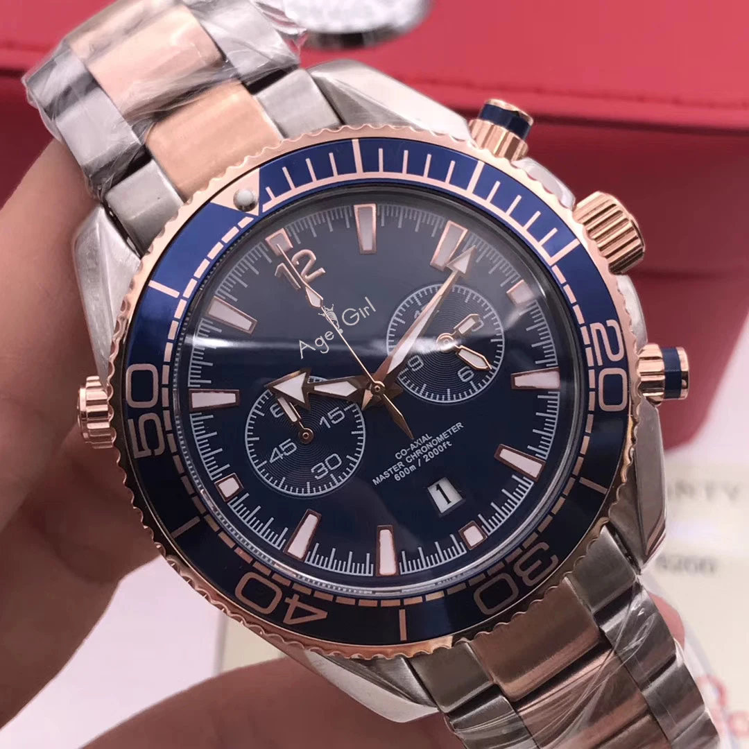 

Luxury Brand New Men Ceramic Bezel Rose Gold Silver Stainless Steel Black Blue Japan Quartz Chronograph Sapphire 007 Watch AAA+