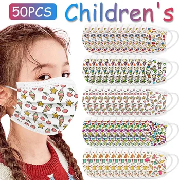 

50PC Lovely Print Children's Disposable Mask Industrial 3 Ply Ear Loop Filter Hygiene Thicken Face Mouth Mask Fast Delivery#