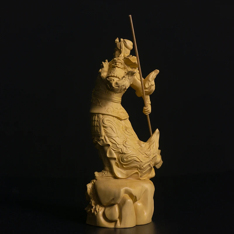 16 см Guan Yu Boxwood Скульптура Фэн Шуй настоящая деревянная статуя Гуань Гун три
