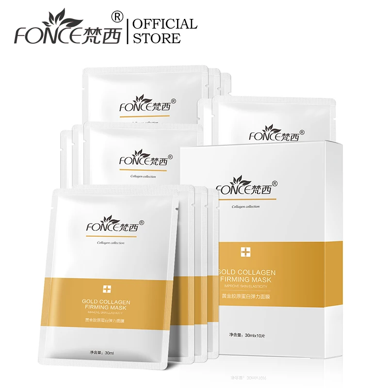 

Fonce Korea Gold collagen Face Mask 10Piece Anti aging Improve Coarse Rejuvenation Tight Fade fine lines whitening Brighten Skin