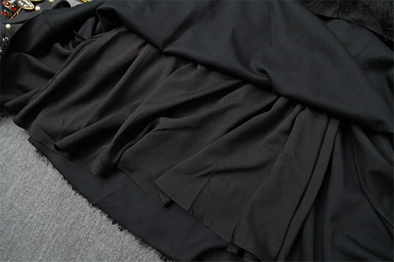 Новое модное осенне-зимнее подиумное платье дизайнерское, высокого качества Женский Элегантный Высокий воротник Топ+ кисточка миди черное платье для вечеринки 2 шт
